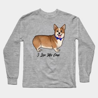 I Love My Corgi Dog With Blue Bow Tie Long Sleeve T-Shirt